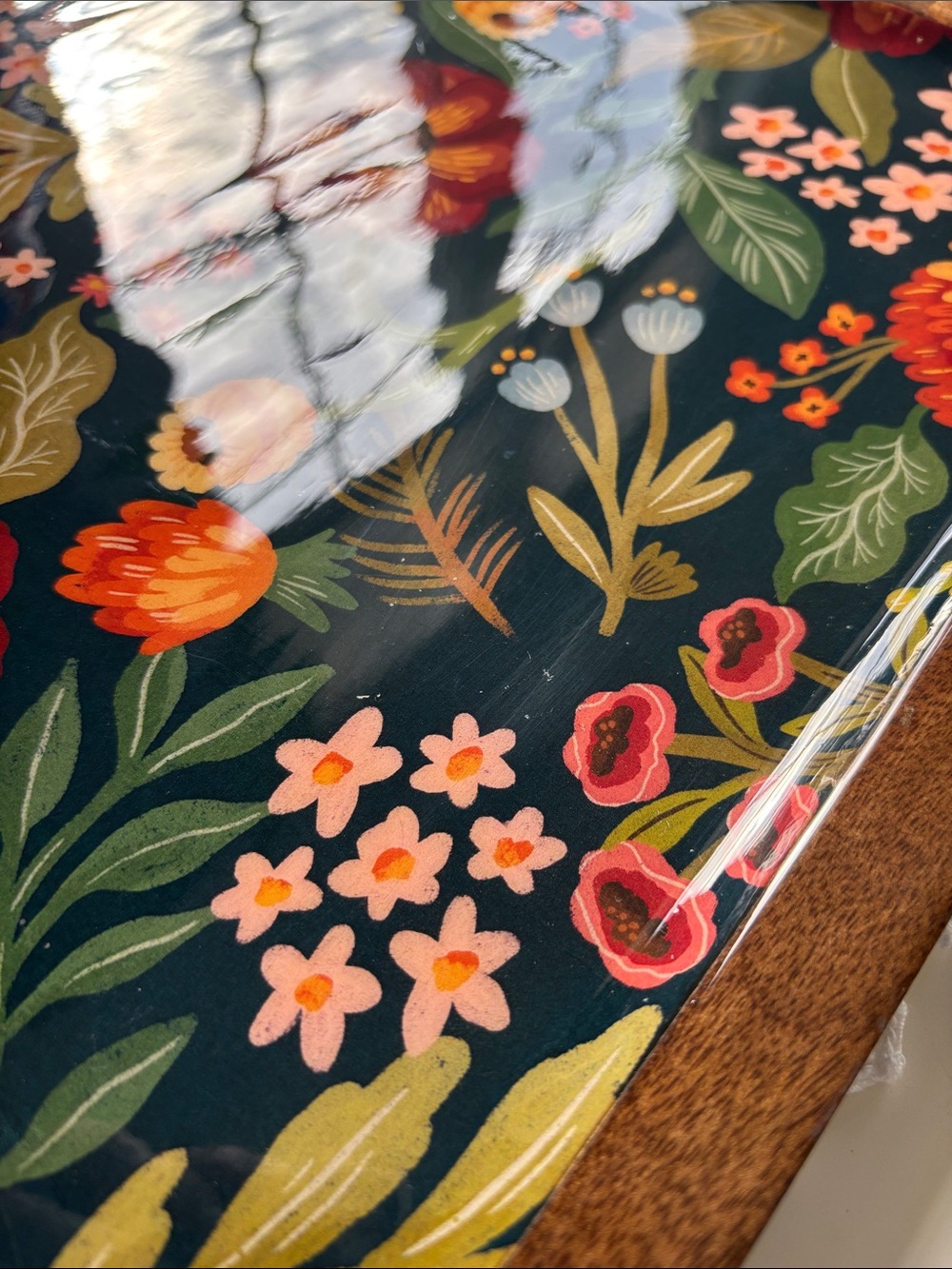 Wooden Floral Serving Tray with Dark Navy Floral Pattern - Picture 9 of 12